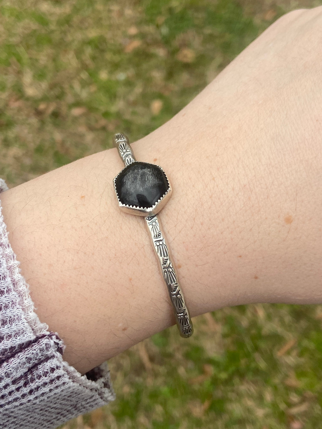 Silver Sheen Obsidian stacking cuff