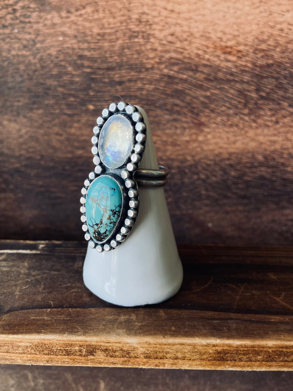 Royston Turquoise & Rainbow Moonstone Ring - Size 7.5