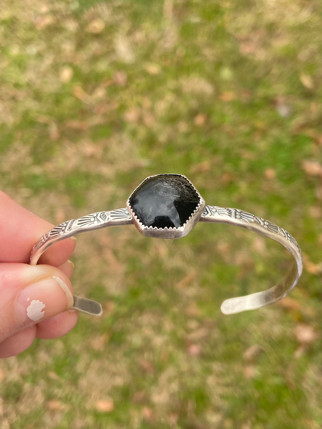 Silver Sheen Obsidian stacking cuff
