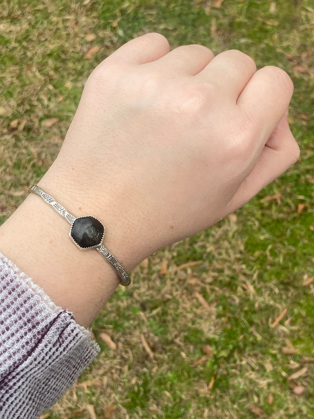 Silver Sheen Obsidian stacking cuff