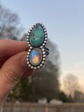 Royston Turquoise & Rainbow Moonstone Ring - Size 7.5