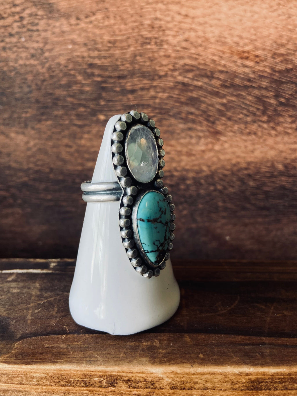 Royston Turquoise & Rainbow Moonstone Ring - Size 7.5