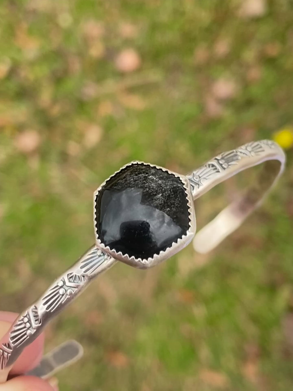 Silver Sheen Obsidian stacking cuff