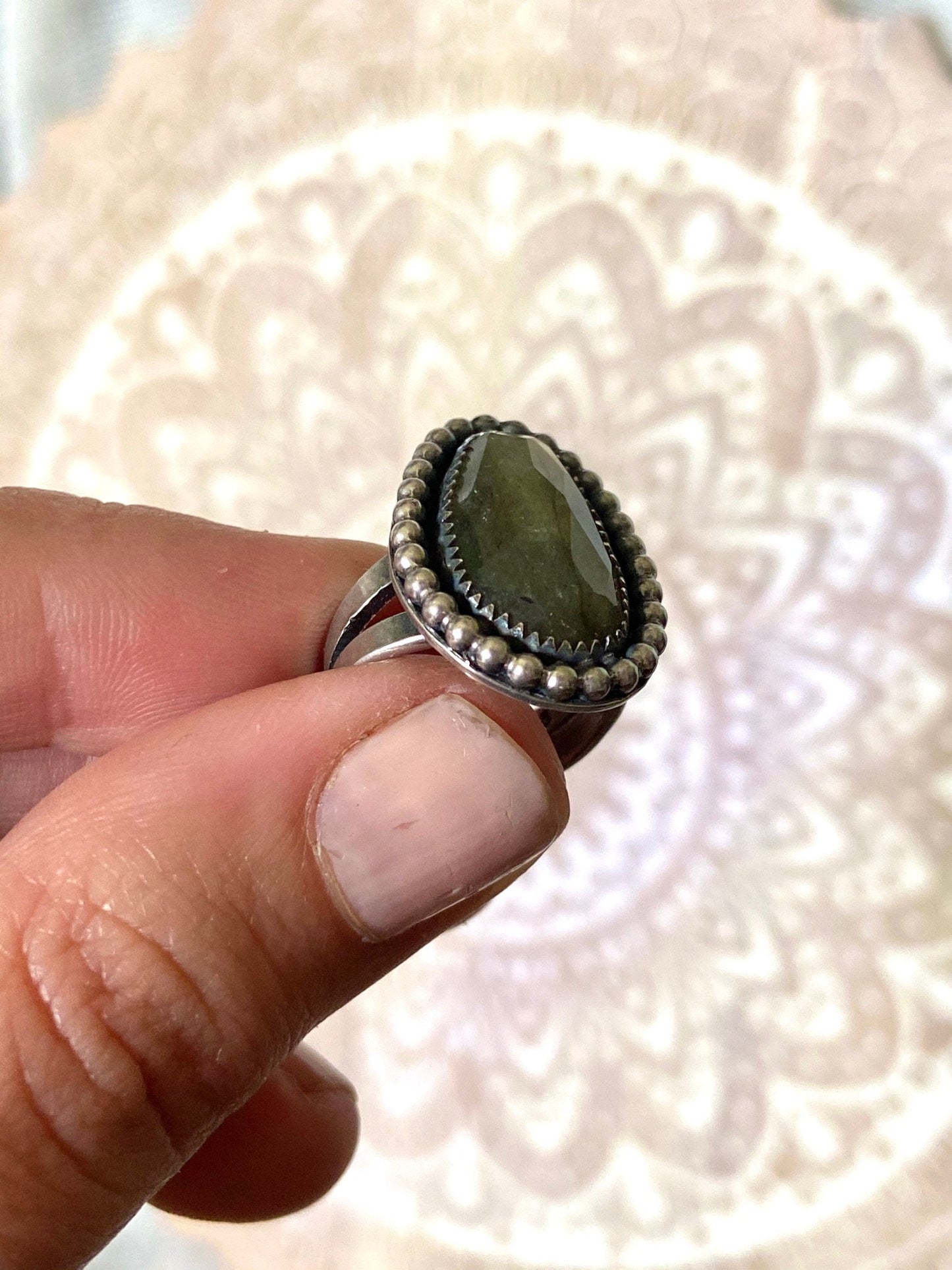 Orange Labradorite Statement Ring: size 4.5