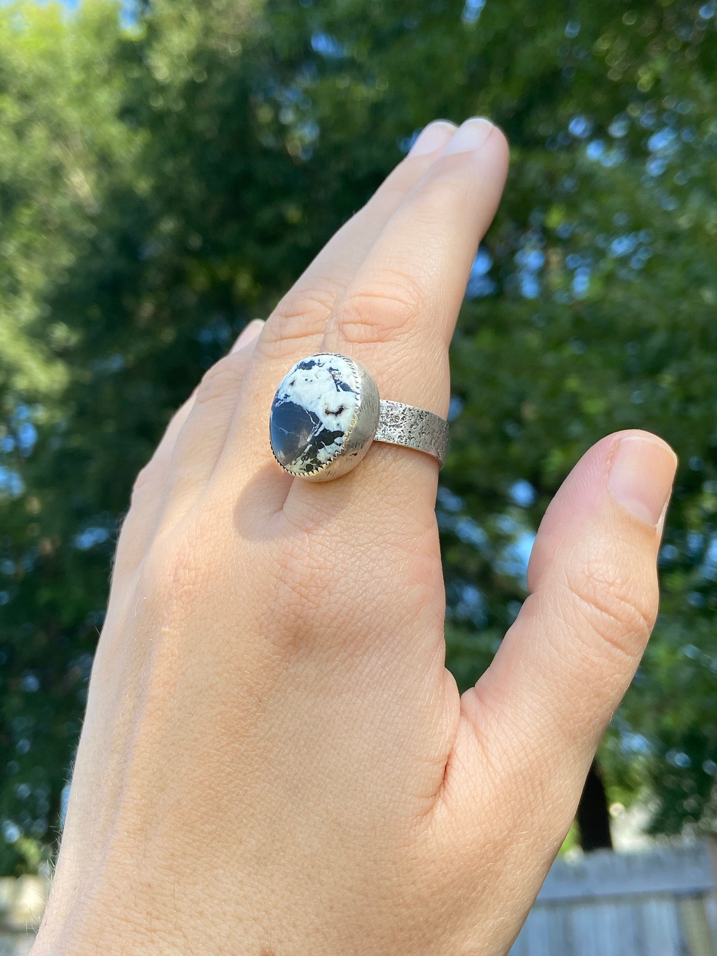 White Buffalo stone statement ring, size 11