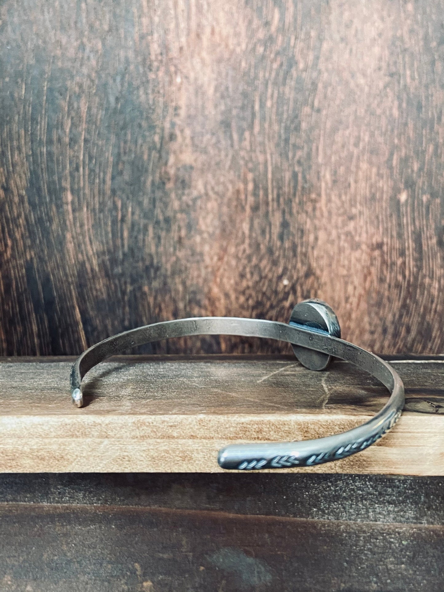 Sterling silver and New Lander Varesite cuff/ hand stamped cuff bracelet/ cuff with black stone/ natural stone jewelry/ready to ship